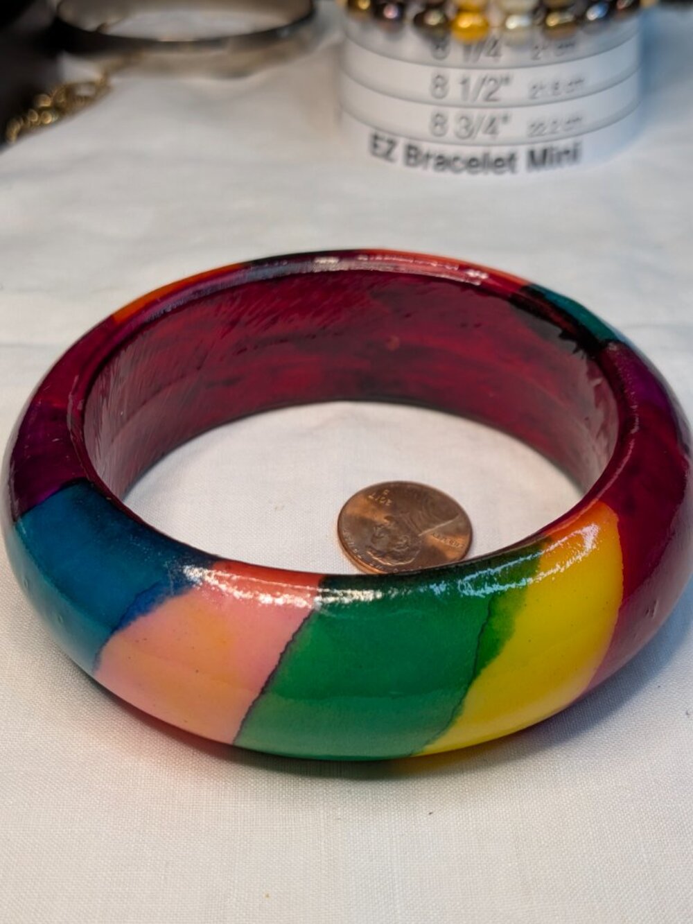 Chunky Multicolor Resin Statement Bangle – Glossy Finish, 3" Inner Diameter